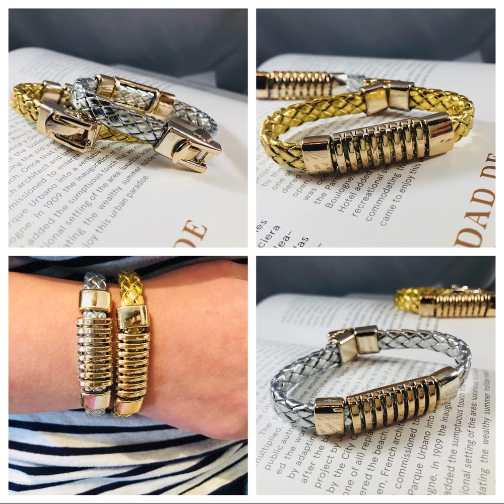 Womens Braided Silver Gold Cuff Bracelet Hardware